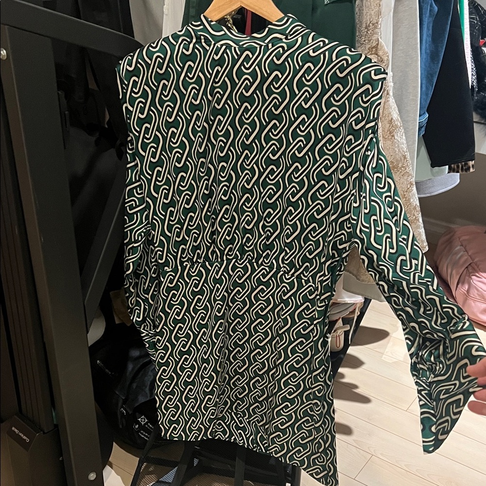 Mango Green and White Patterned Dress